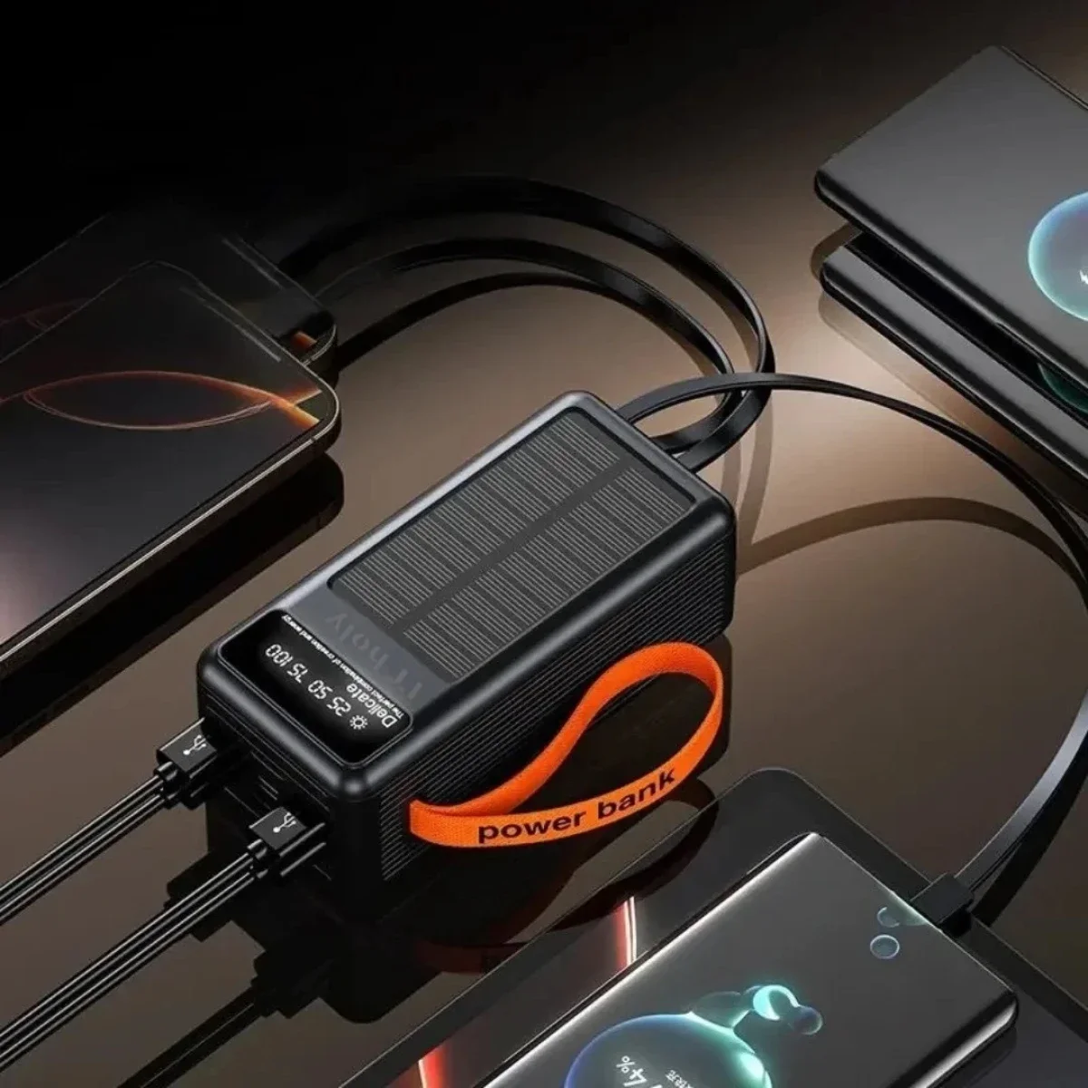 IT Holy B53 Solar Power Bank 50000mAh 10W with 4 Built-in Cables Black - Thumbnail 4