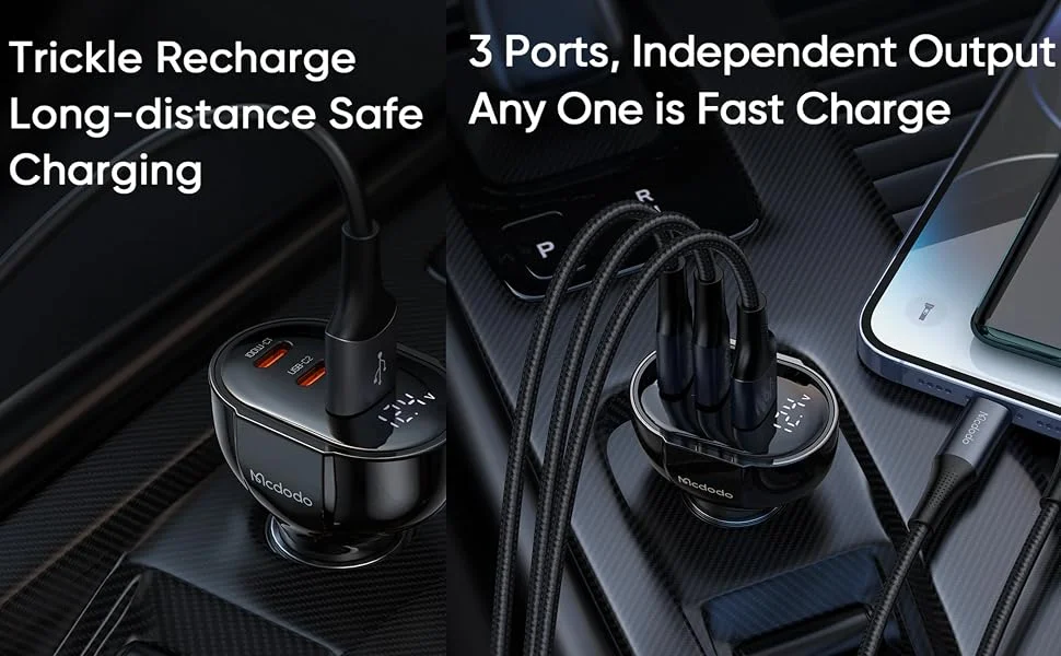 Mcdodo CC-4450 128W Digital Display 2 USB-C + USB-A PD Fast Car Charger - Thumbnail 9