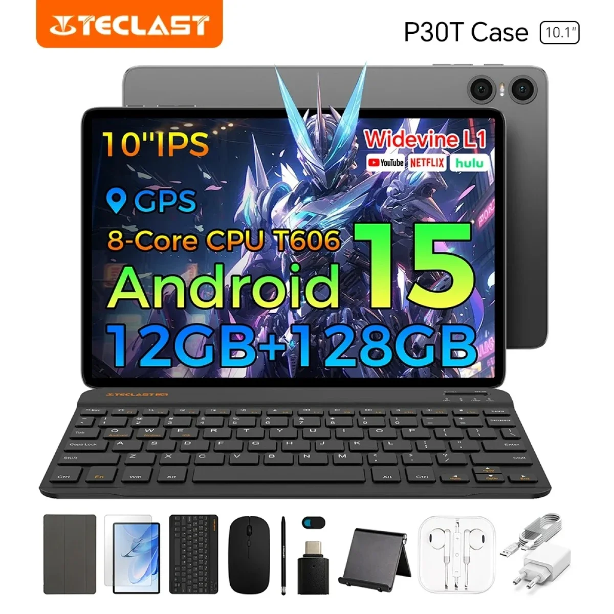 جهاز لوحي TECLAST P30T (2025) 10.1 إنش IPS بتردد 90Hz وأندرويد 14 وWi‑Fi، 128GB، رام 4GB، رمادي