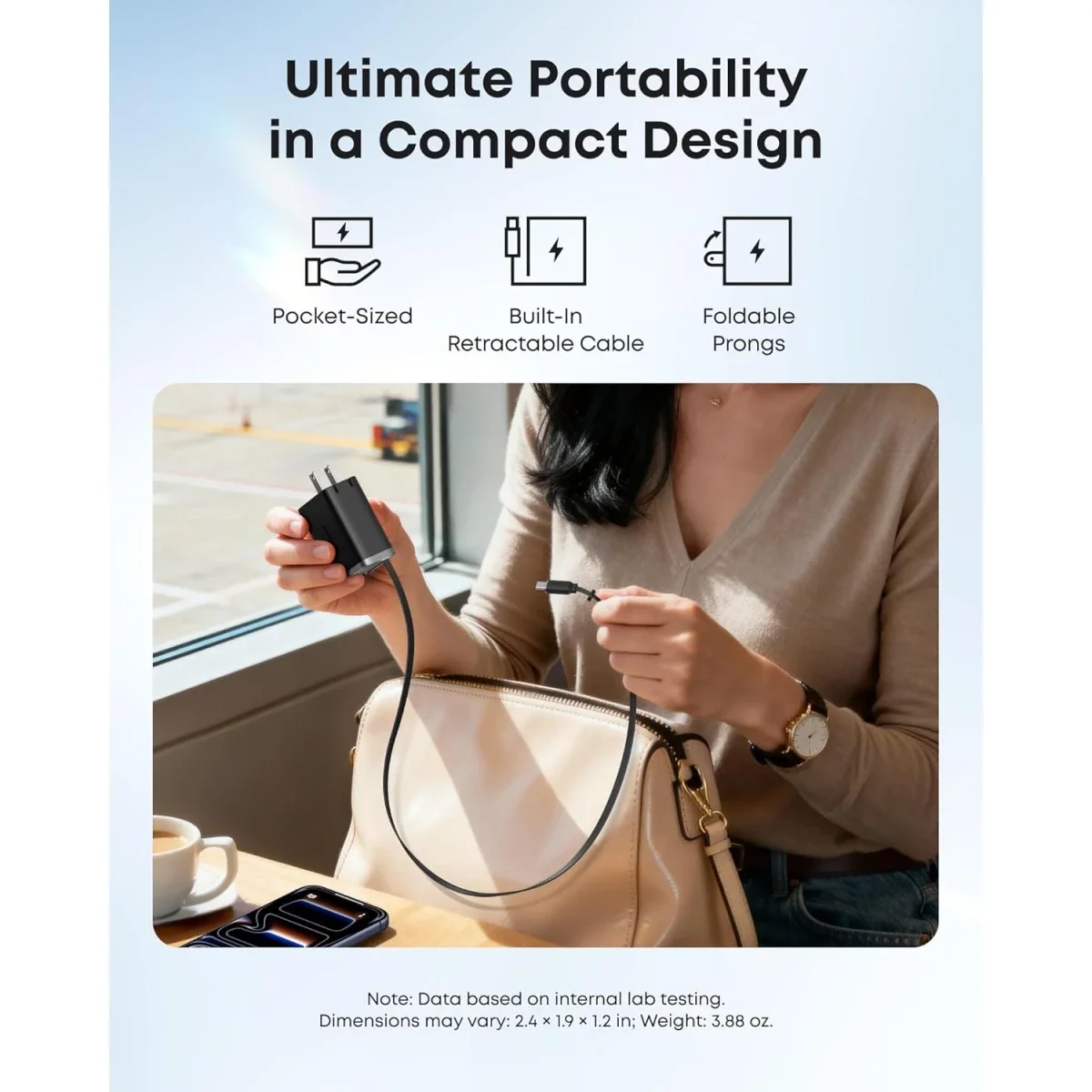 شاحن Anker A2658 Nano بقدرة 35 واط بمنفذي USB-C وكابل قابل للسحب - أسود - Thumbnail 3