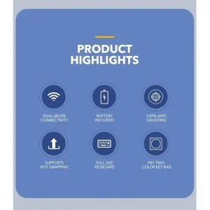 كيبورد DarkFlash GD108 ميكانيكي Starry Blue، 108 مفاتيح، سويتشات صفراء، لاسلكي 2.4GHz وسلكي - Image 7