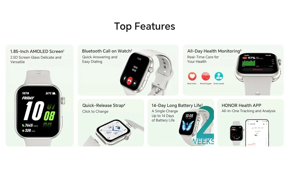 HONOR Choice Watch 2i Smartwatch with 1.85-Inch AMOLED Display, Bluetooth Calling, White - Thumbnail 11