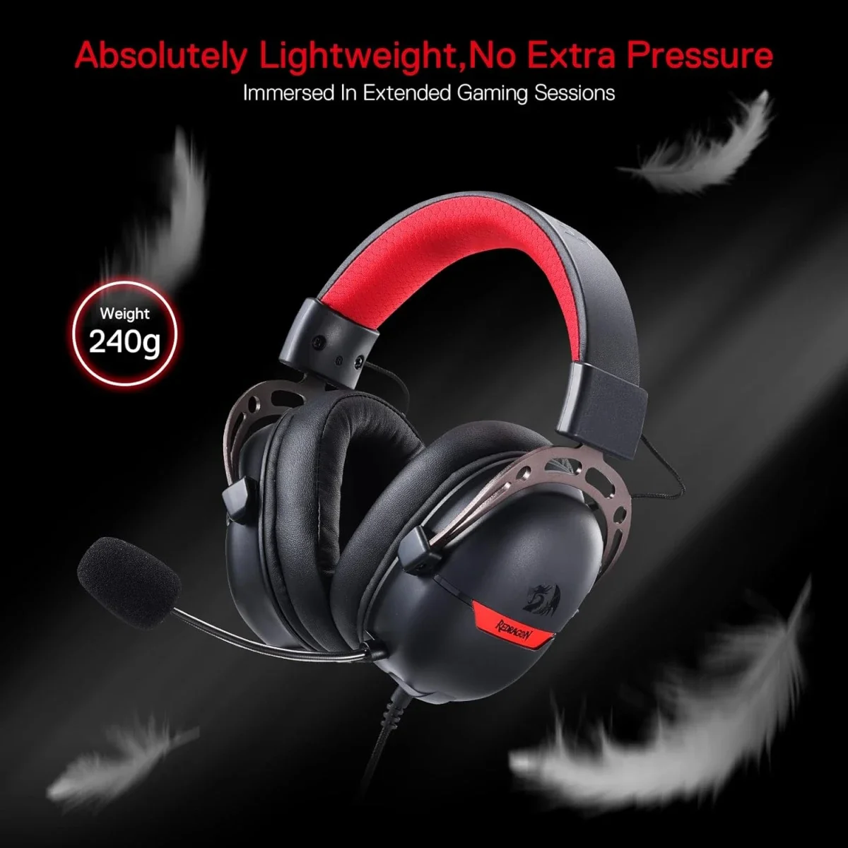 سماعة ألعاب Redragon H376BR Aurora سلكية USB بصوت محيطي 7.1 ومحركات 40 مم - أسود - Thumbnail 3