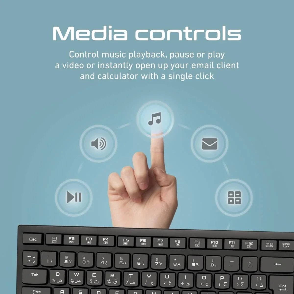 Promate ProCombo-12 Wireless Arabic/English Keyboard & Mouse Combo with Nano USB Receiver - Thumbnail 3