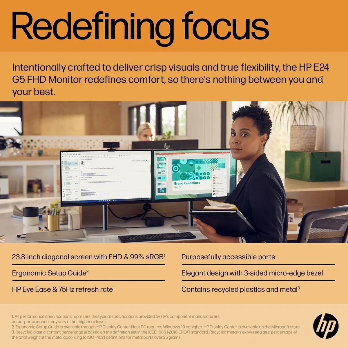 شاشة HP E24 G5 احترافية 24 إنش IPS فل إتش دي، 75 هرتز، موزع USB - Image 7