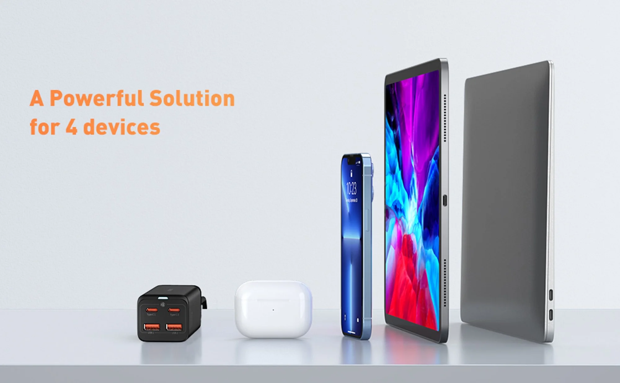 شاحن مكتبي Baseus GaN3 Pro GaN بقوة 100 واط و4 منافذ، 2 USB-C و2 USB-A، أسود - Thumbnail 10