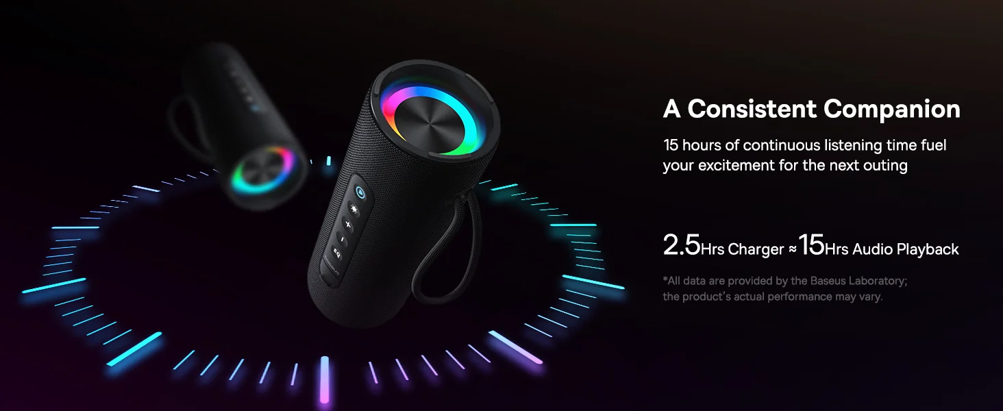 مكبر صوت Baseus AeQur Series VO20 بلوتوث مع إضاءة RGB، 15 واط، تشغيل حتى 15 ساعة - أسود - Image 13