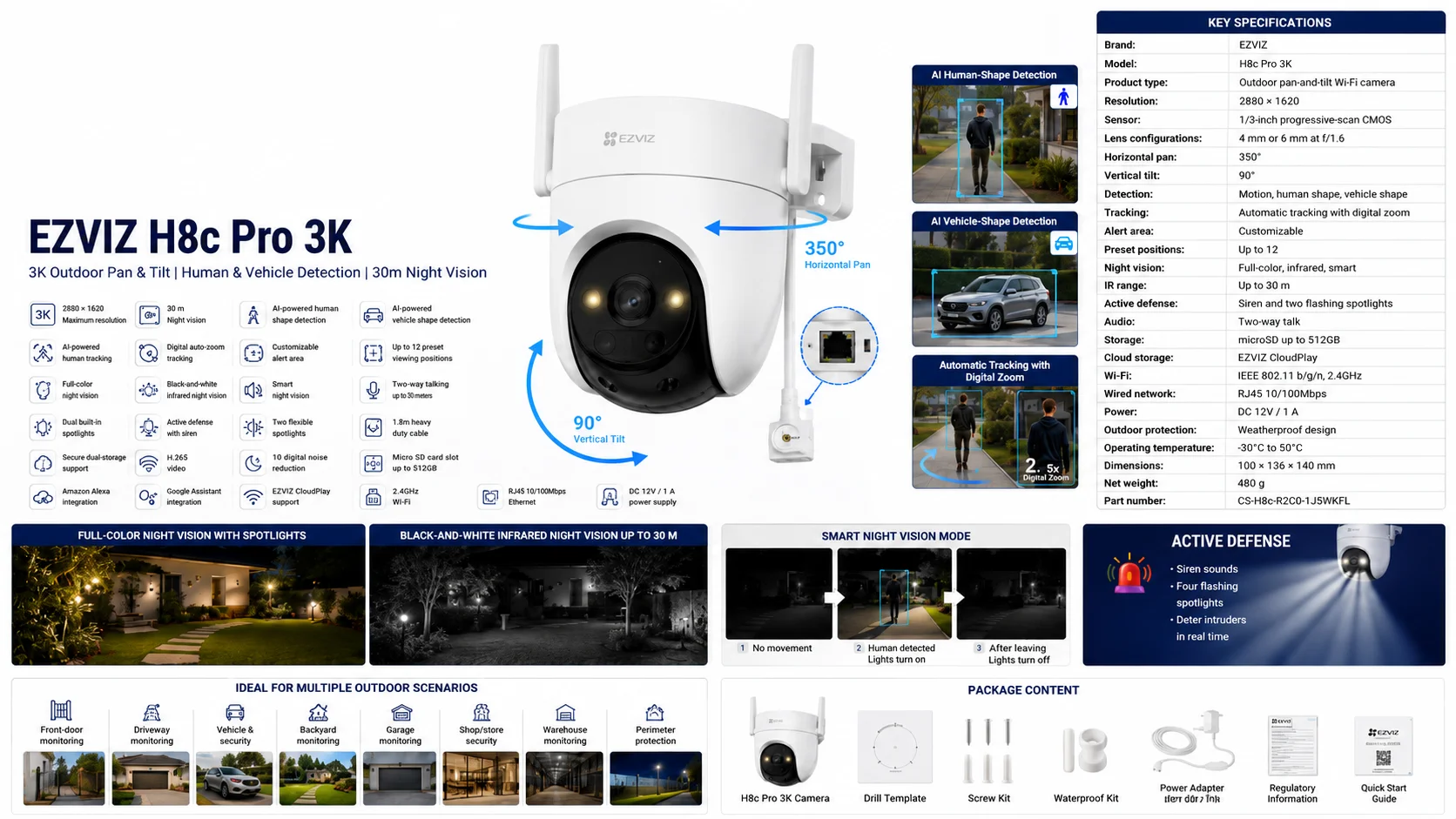 EZVIZ H8C Pro 3K Outdoor Pan & Tilt Wi-Fi Security Camera with Auto-Zoom Tracking - Thumbnail 10