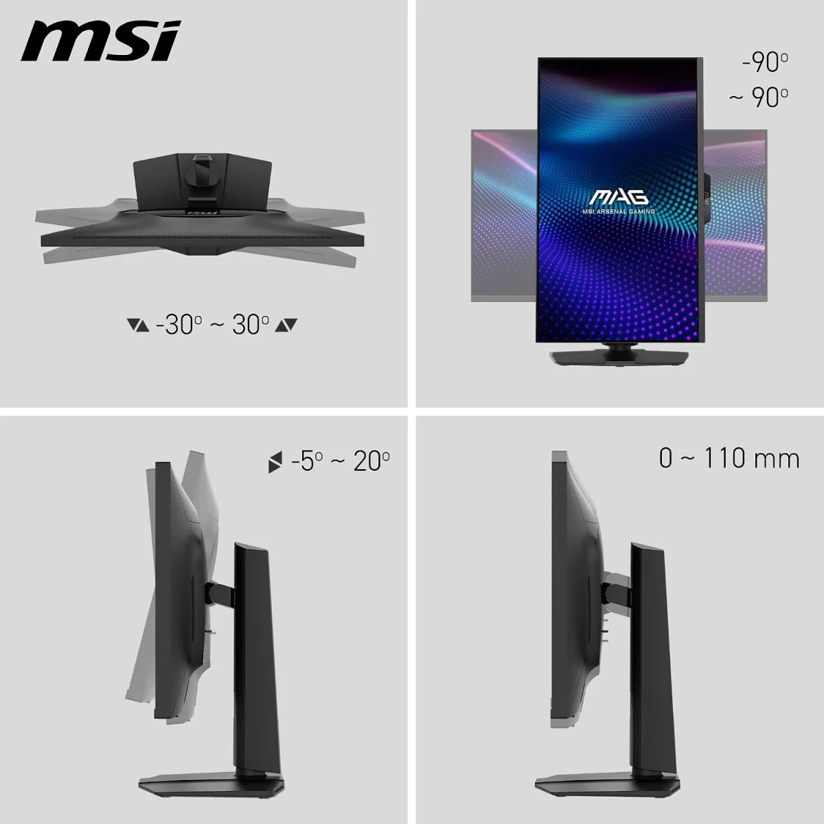 شاشة ألعاب MSI 27 إنش Rapid VA Mini-LED بدقة 2K QHD، 300 هرتز، 0.5 مللي ثانية، AMD Adaptive Sync، HDMI، DisplayPort، VESA، تعديل الميل والارتفاع، سماعة، أسود - MAG 274QPF X30MV - Thumbnail 3
