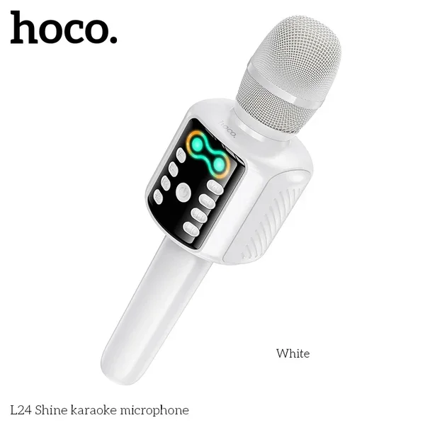 مايكروفون HOCO L24 بلوتوث للكاريوكي مع سماعة – أبيض