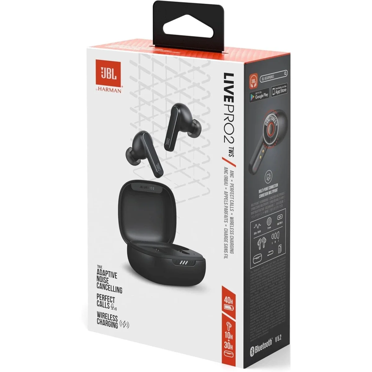 سماعات أذن JBL Live Pro 2 TWS لاسلكية بالكامل مع عزل ضوضاء تكيفي وبطارية 10 ساعات وIPX5، أسود