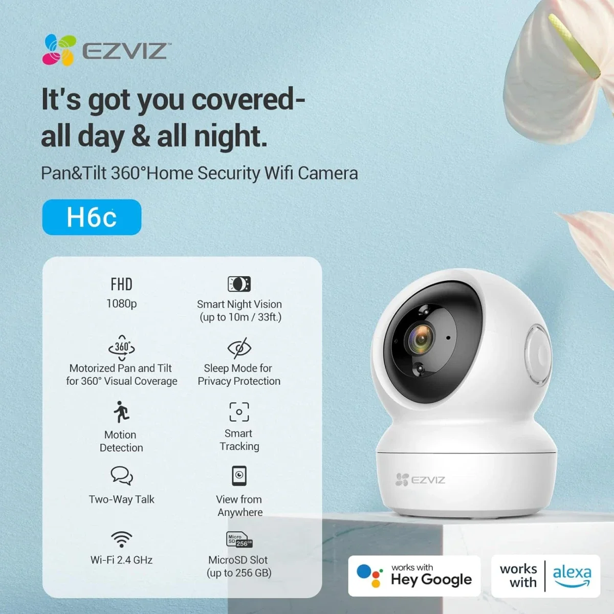كاميرا مراقبة منزلية ذكية Ezviz H6C بدقة 2MP Full HD بانورامية ومتعددة الاتجاهات Wi-Fi - Thumbnail 2