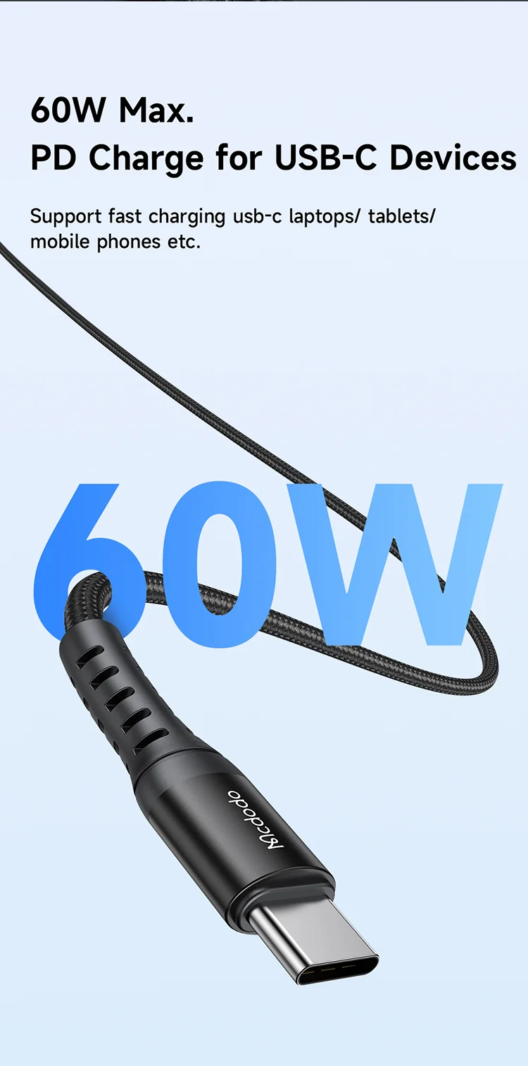 سلك شحن ونقل بيانات Mcdodo CA-5641 USB-C إلى USB-C بقدرة 60W وتيار 3A بطول 1 متر أسود - Image 11