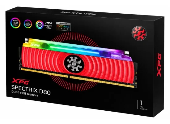 رام مكتبي ADATA XPG SPECTRIX D80 سعة 16GB DDR4 بتردد 3200MHz CL16 RGB – أحمر - Image 3