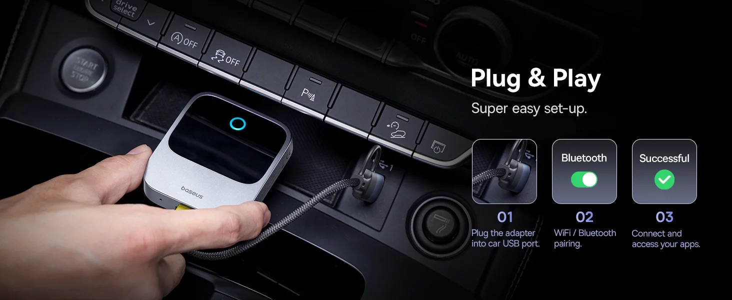 Baseus PrimeTrip Wireless CarPlay Adapter for iPhone, Grey - Thumbnail 12