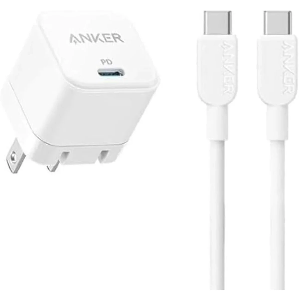 Anker 30W USB-C Fast Wall Charger with Foldable Plug and USB-C Cable - White