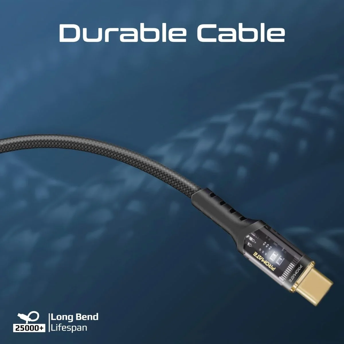 Promate LucidLine-CC120 USB-C to USB-C Fast Charging Cable 100W 120cm Black - Thumbnail 6