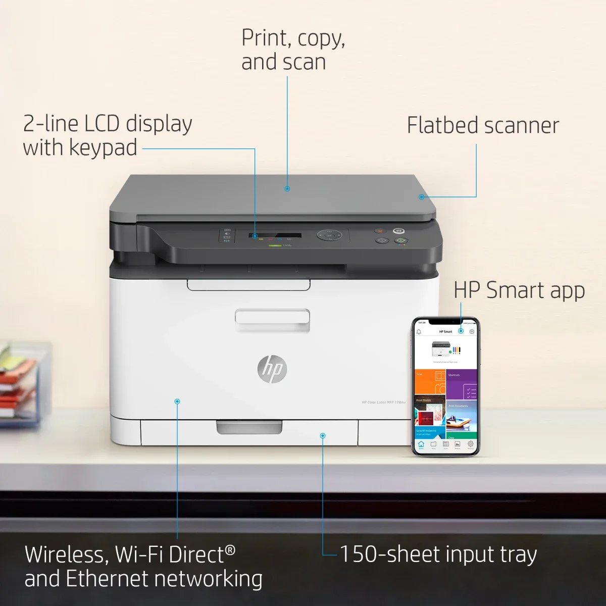 طابعة متعددة الوظائف HP Color LaserJet MFP 178nw ليزر ملونة A4 لاسلكية - Image 5