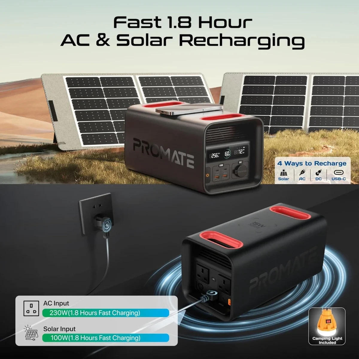 محطة طاقة محمولة Promate PowerTank-600 بقدرة 600W وبطارية LiFePO4 سعة 161000mAh لون أسود - Thumbnail 5