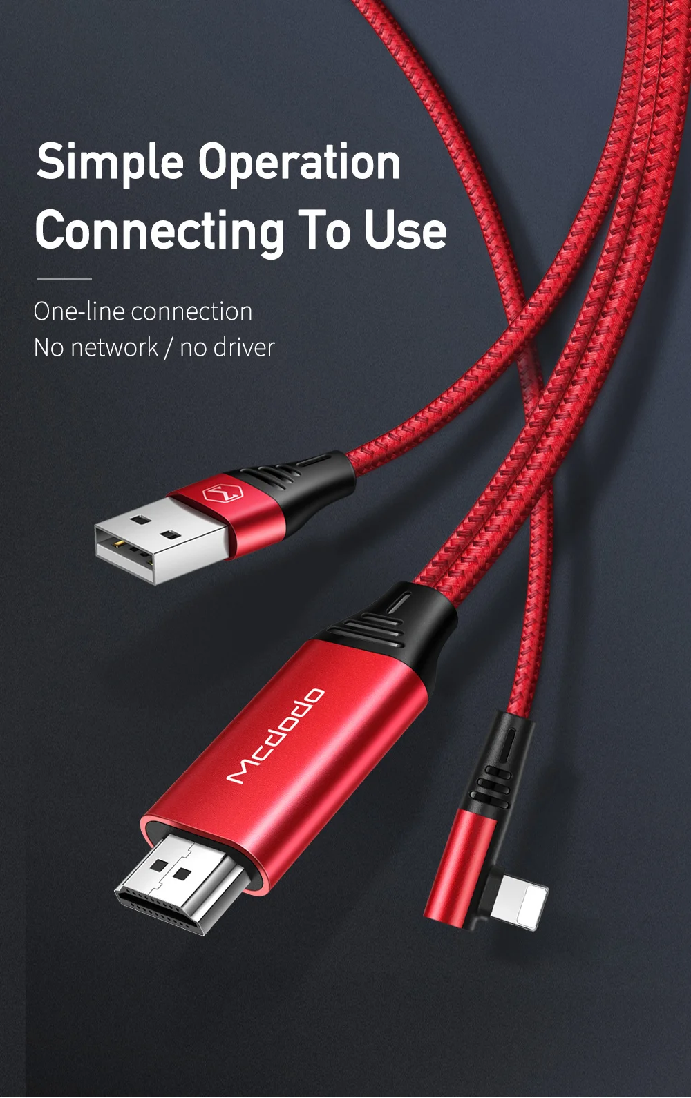 Mcdodo CA-6400 Lightning to HDMI 4K Adapter Cable with USB Port 2M for iPhone iPad - Image 8