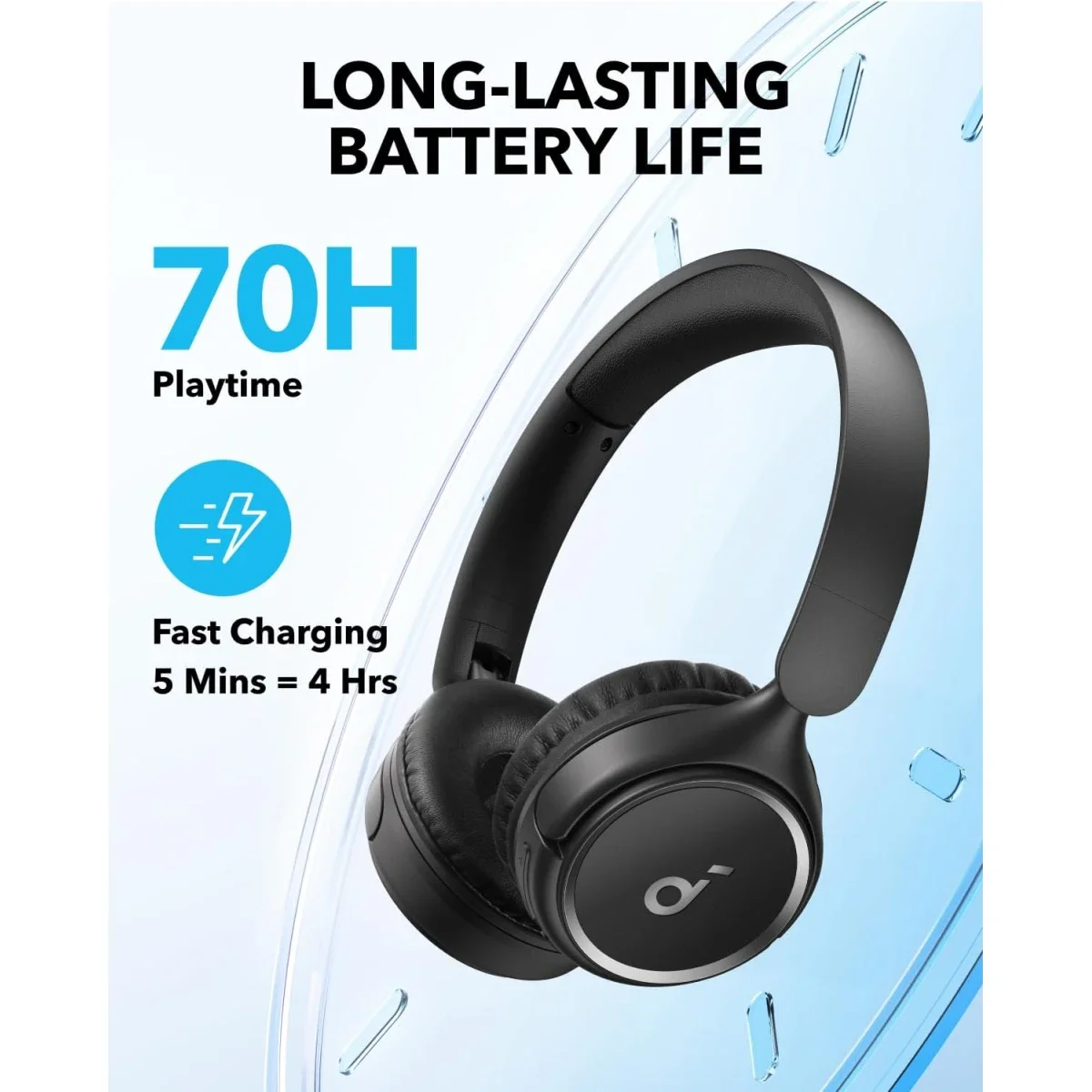 Anker Soundcore H30i Wireless On-Ear Headphones, Bluetooth 5.3, 70H Playtime, Black - Thumbnail 2