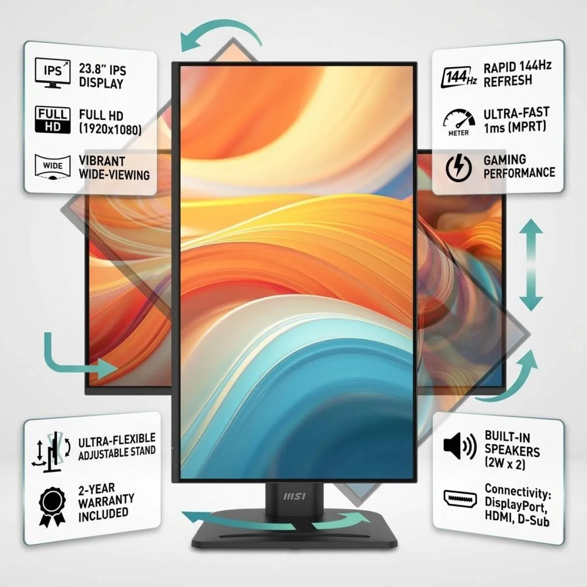 MSI 23.8-inch FHD IPS Business Monitor, 144Hz, HDR Ready, EyesErgo, 2-Year Warranty - PRO MP245PG E14