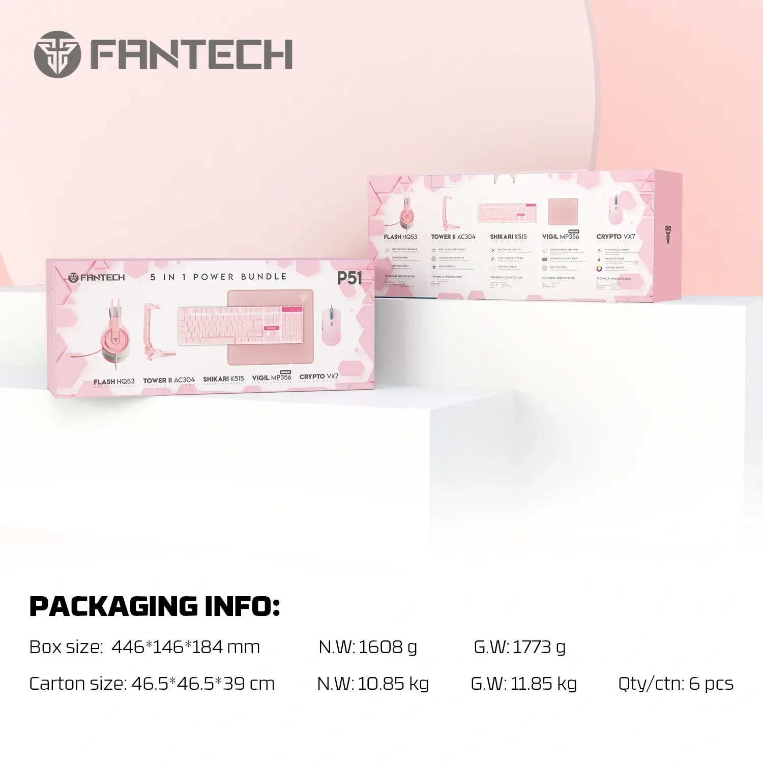 طقم ألعاب Fantech P51 وردي 5 في 1 كيبورد وماوس وماوس باد وسماعة وحامل - Thumbnail 9