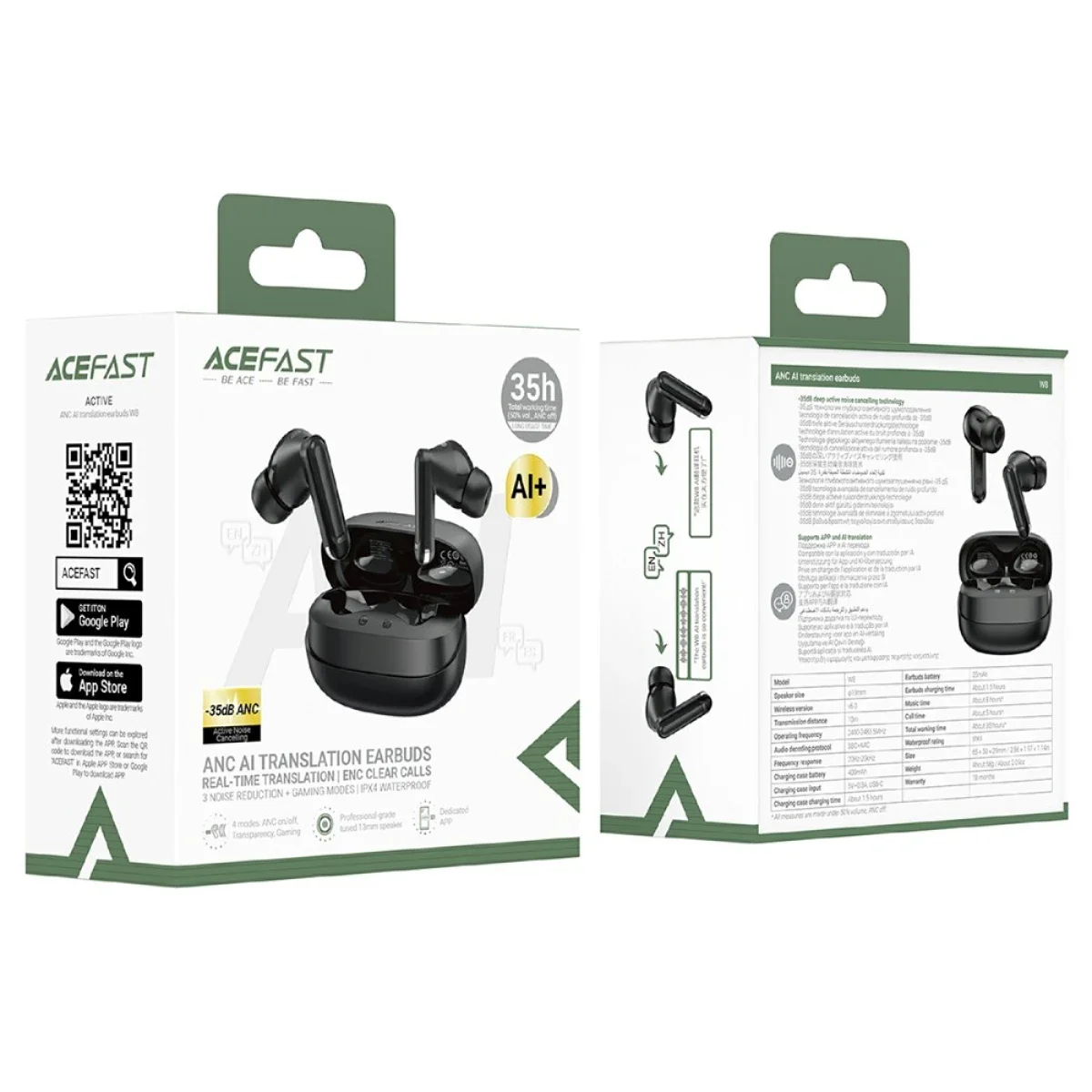ACEFAST W8 AI Translation Wireless Earbuds with ANC and ENC, Bluetooth 6.0 - Black - Thumbnail 8