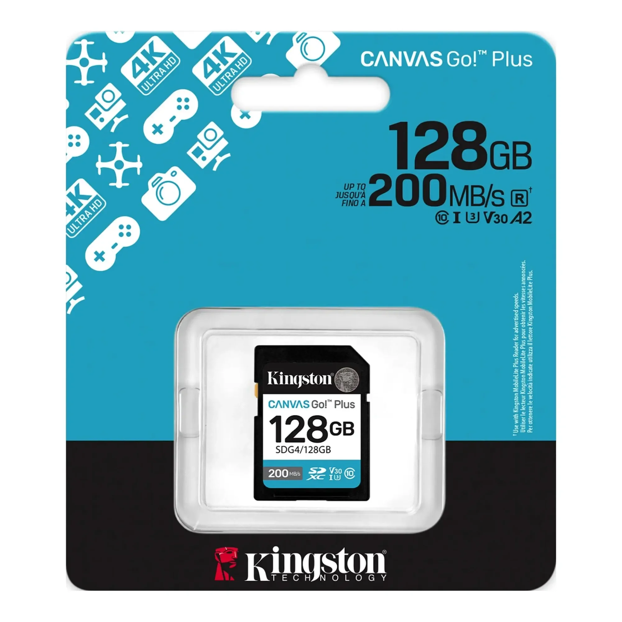 بطاقة ذاكرة SD Kingston Canvas Go! Plus 128GB بسرعة قراءة تصل إلى 200MB/s وكتابة 160MB/s SDG4 - Image 3