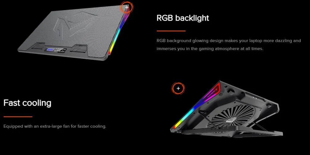 Meetion CP5050 Gaming Laptop Cooling Pad with Customizable RGB Lighting and Fan Speed - Image 10
