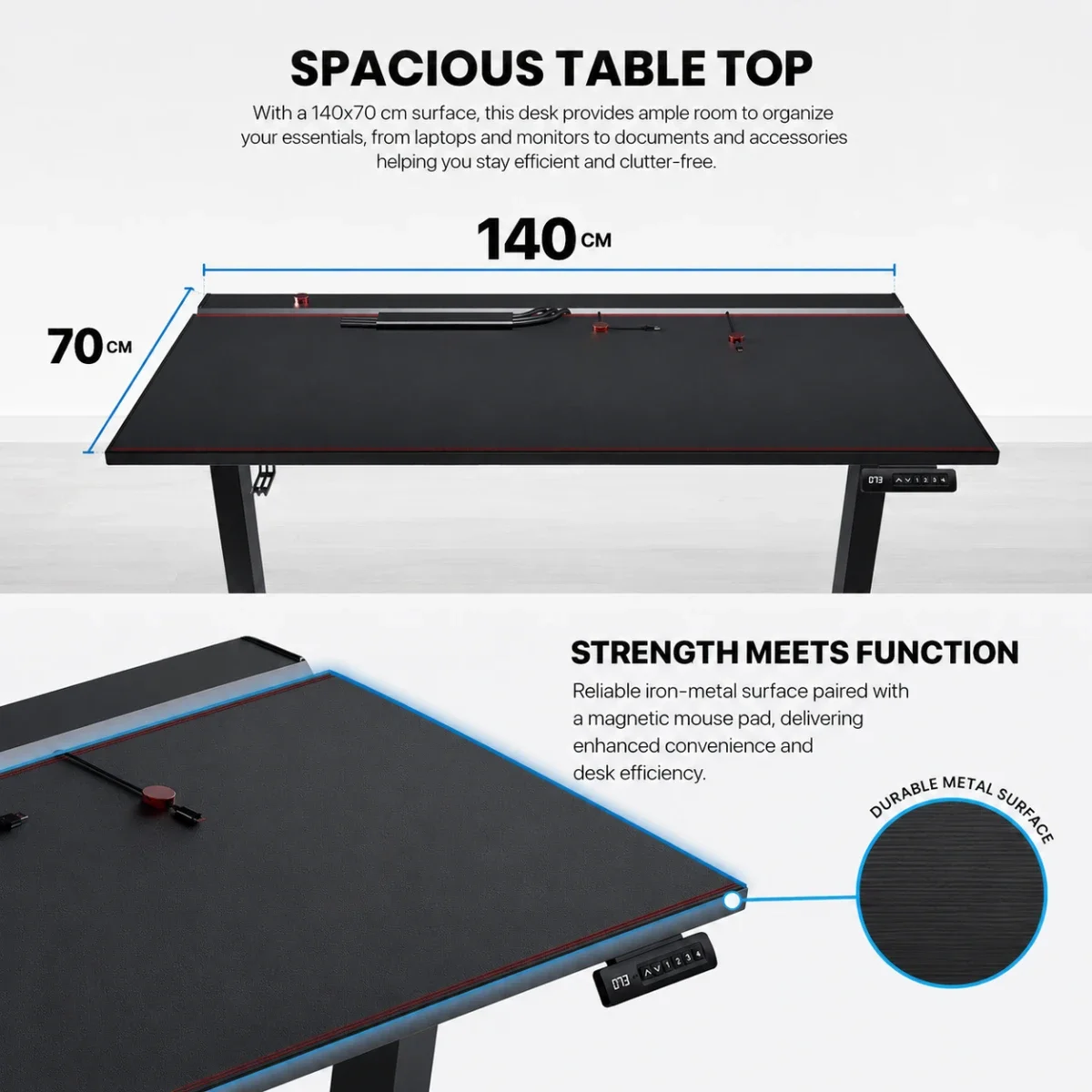 مكتب وقوف قابل للتعديل كهربائياً Fantech WorkStation DUBLIN DW114 أسود 140 × 70 سم - Image 3
