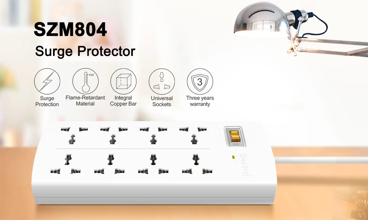 Huntkey PZA801 Universal Power Strip, 8 Outlets, 3m, White - Thumbnail 2