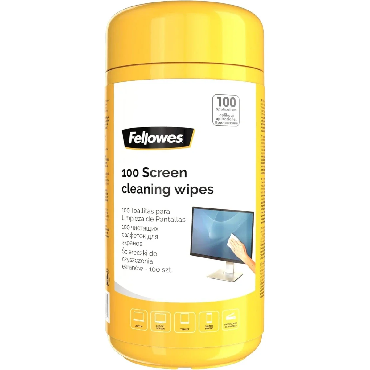 مناديل تنظيف الشاشة ولوحة المفاتيح Fellowes 100 قطعة في عبوة قابلة لإعادة الإغلاق
