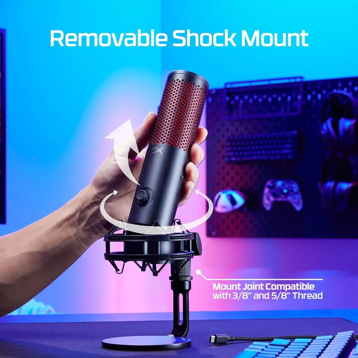 Hyper X QuadCast 2 USB Microphone for Gaming, Streaming & Podcasting - Black - Thumbnail 6