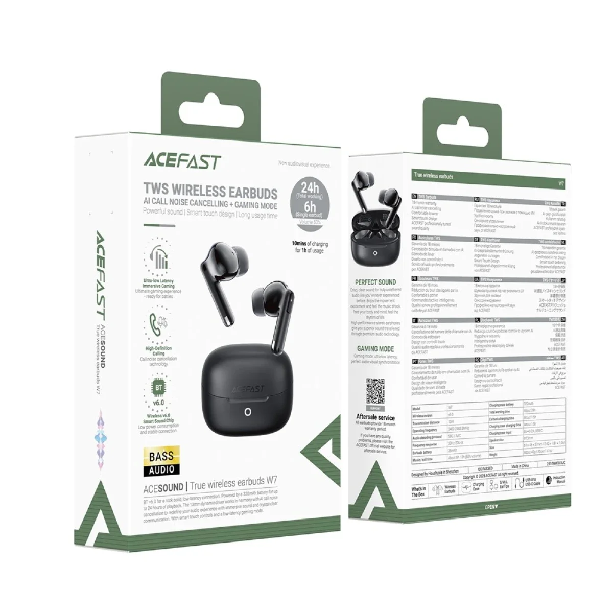 ACEFAST W7 Wireless Bluetooth 6.0 TWS Earbuds with 13mm Dynamic Driver - Black - Thumbnail 6