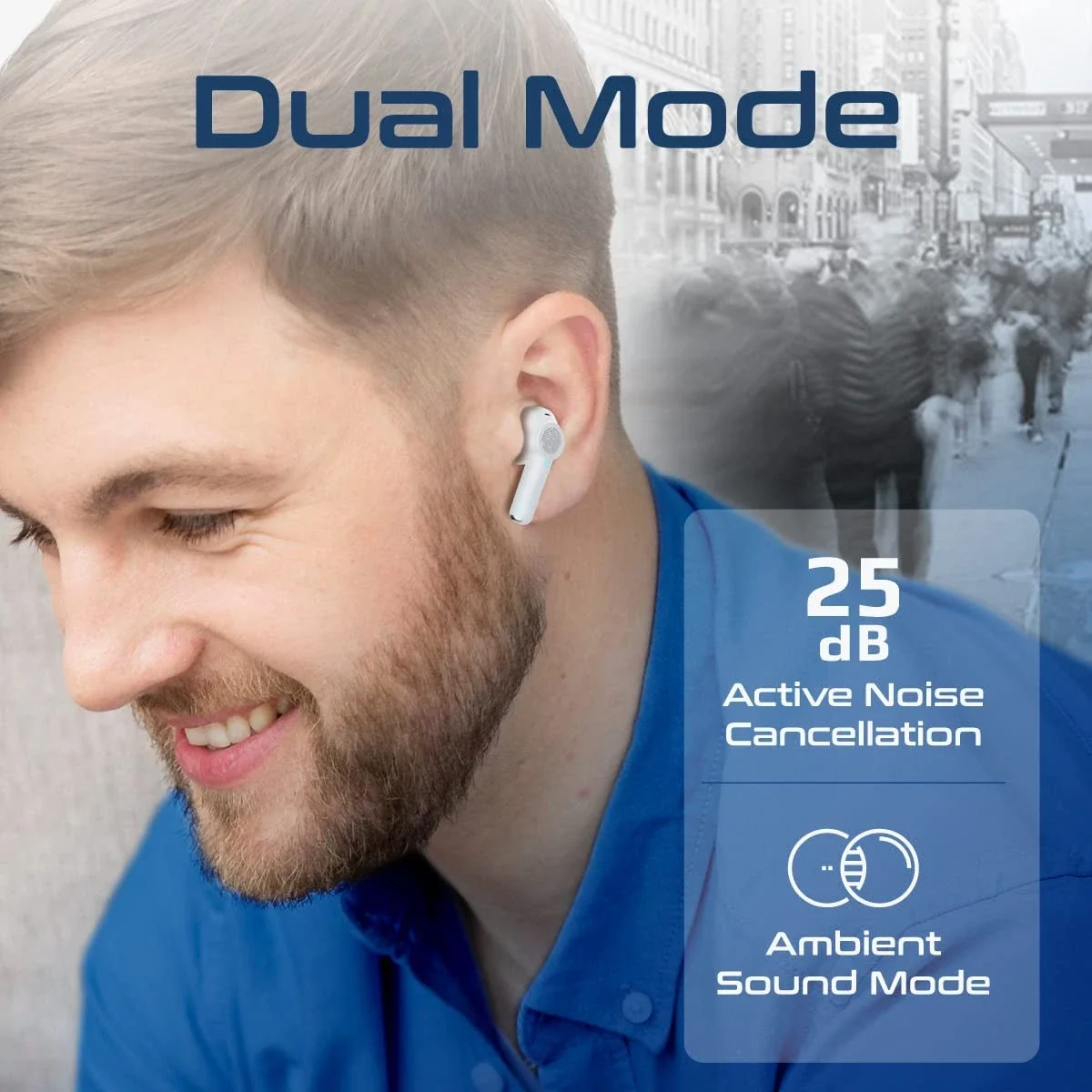 سماعات Promate ProPods لاسلكية بالكامل داخل الأذن مع ANC وBluetooth 5.3 وميكروفون، تشغيل 25 ساعة، أبيض - Thumbnail 2