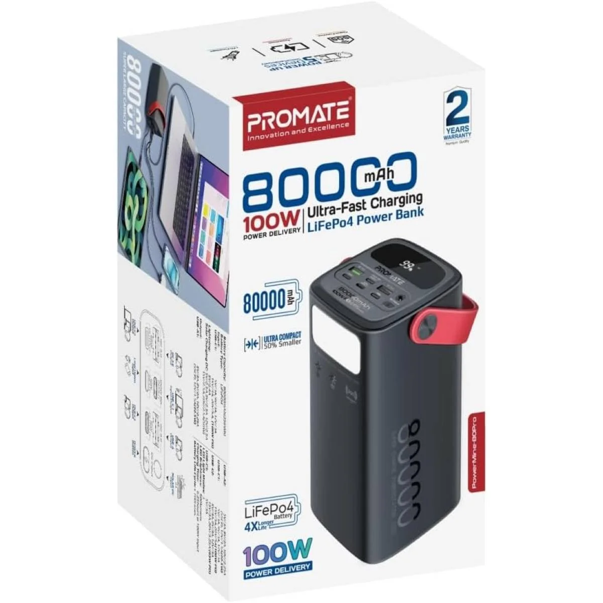 باور بانك Promate PowerMine-80Pro بسعة 80000mAh وشحن USB-C PD 100W - Image 6