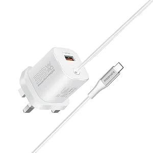 شاحن حائط Promate PowerPort-PDQC3 USB-C بقدرة 33 واط مع QC 3.0 بقدرة 22.5 واط وكابل 1.5 متر - أبيض - Thumbnail 7