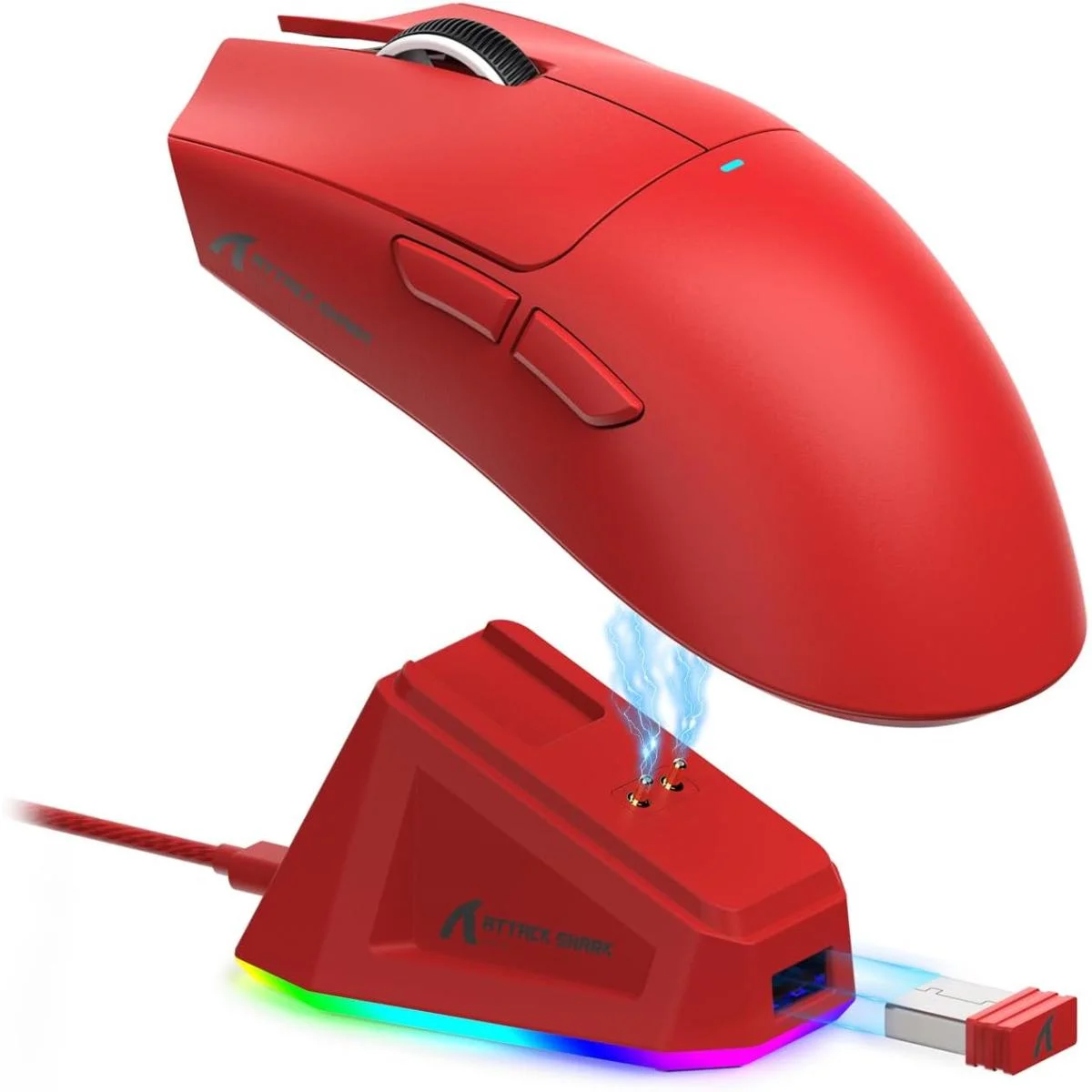 ATTACK SHARK X11 Lightweight Tri-Mode Wireless Gaming Mouse with RGB Charging Dock, 22K DPI, Red - Thumbnail 3