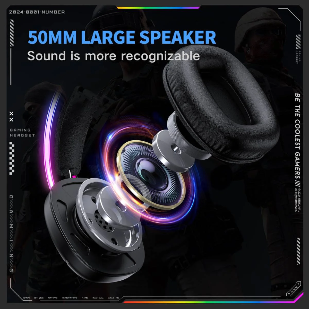 سماعة ألعاب ONIKUMA X33 سلكية USB-C مع مايك وإضاءة RGB - أسود - Image 7