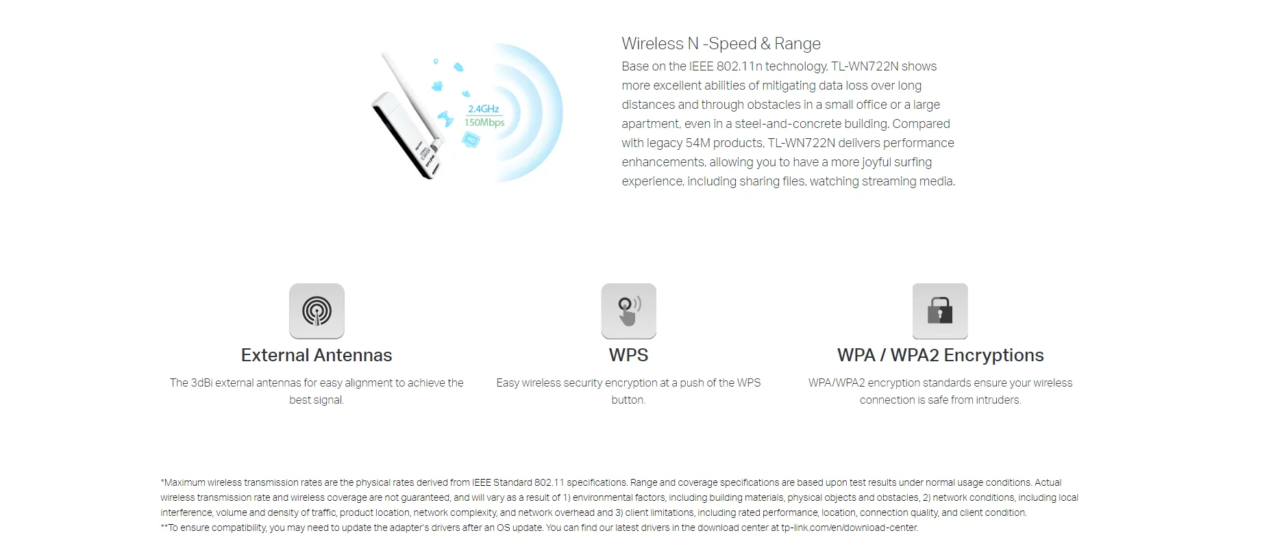 محول USB لاسلكي TP-LINK TL-WN722N عالي الكسب بسرعة 150Mbps - Thumbnail 3