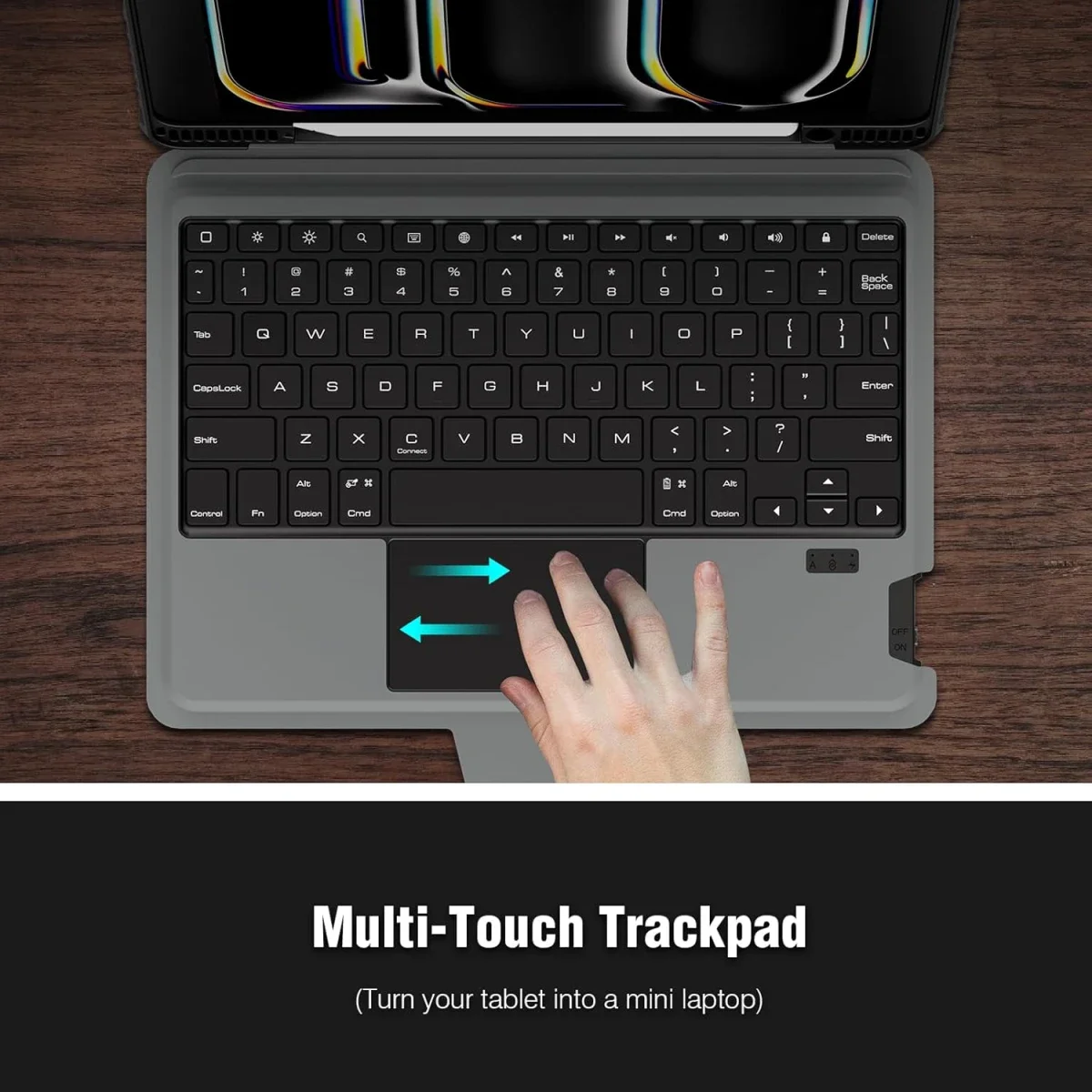 جراب Nillkin iPad Pro 11 إنش M4 مع لوحة مفاتيح عربية/إنجليزية بإضاءة خلفية ولوحة تتبع - أسود - Thumbnail 7