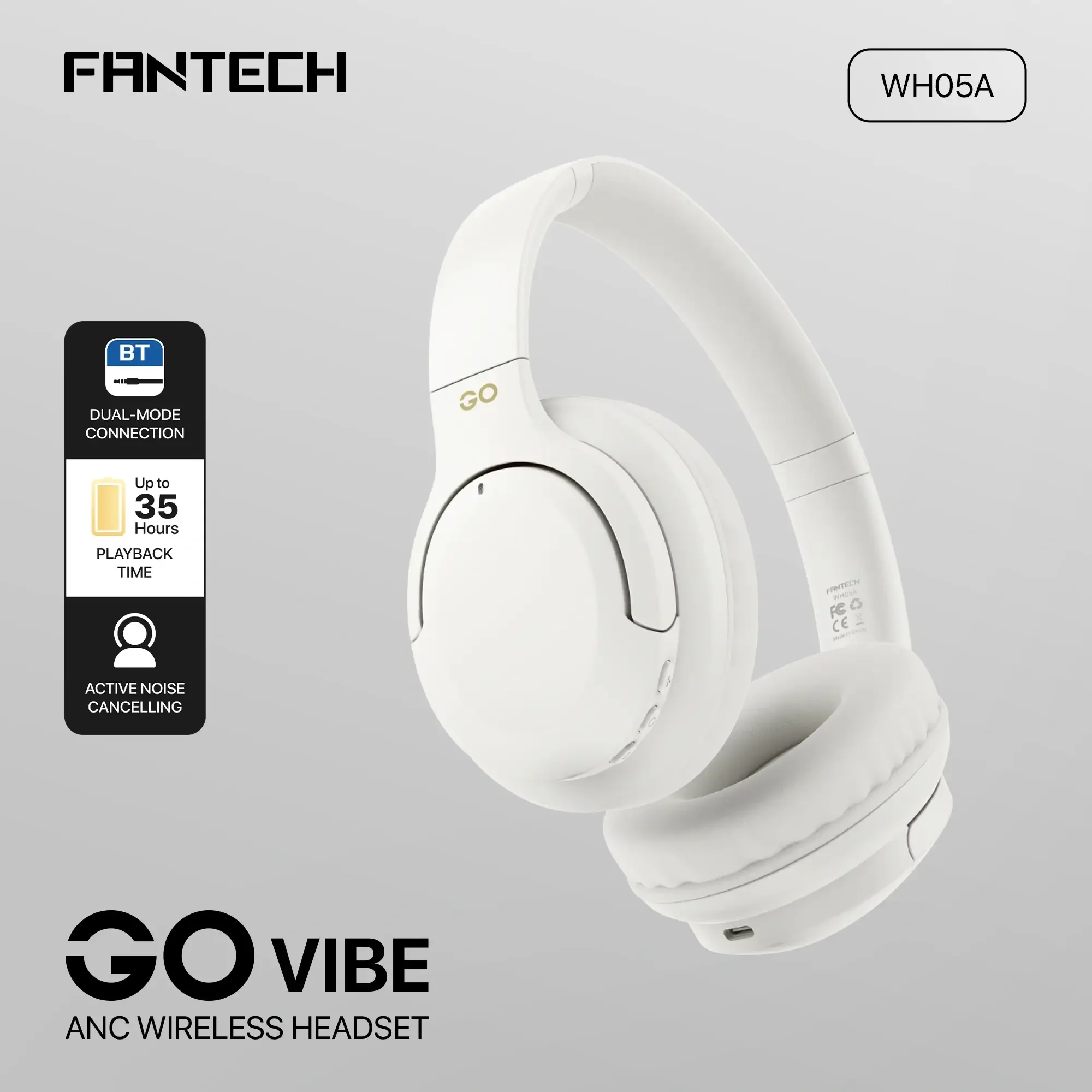 Fantech WH05A GO VIBE ANC Wireless Headset White - Thumbnail 3