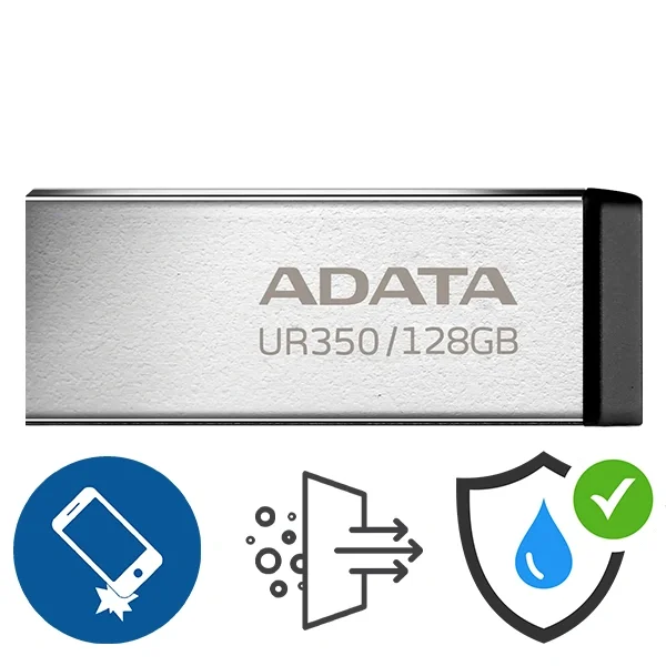 فلاش درايف ADATA UR350 سعة 128GB USB 3.2 Gen 1 باللون الأسود