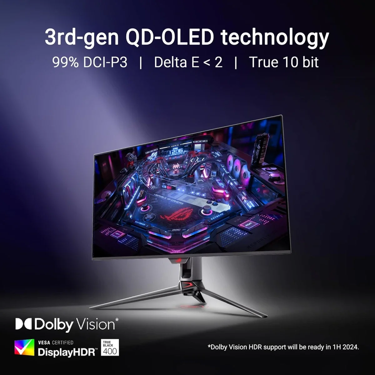 شاشة ألعاب Asus ROG Swift PG27UCDM 27 إنش 4K QD-OLED بتردد 240Hz وزمن استجابة 0.03ms - Thumbnail 3
