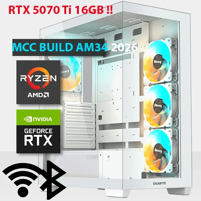 AMD AM34-26 MIDAS Gaming PC Build with Ryzen 7 9850X3D and RTX 5070 Ti 16GB