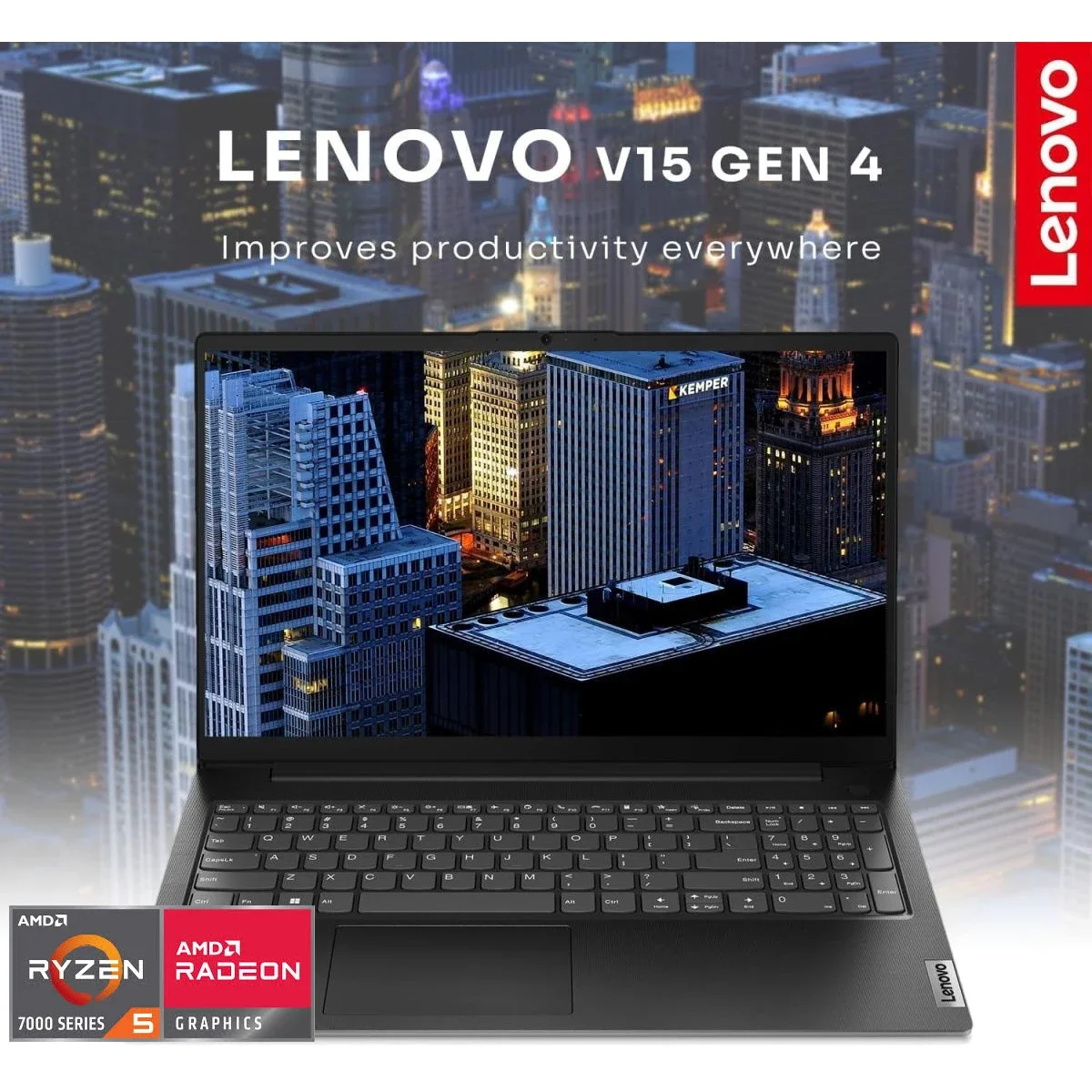 لابتوب Lenovo V15 G4 2024 بمعالج AMD Ryzen 5 7520U وذاكره 16GB وتخزين 512GB SSD وشاشه 15.6 انش FHD اسود