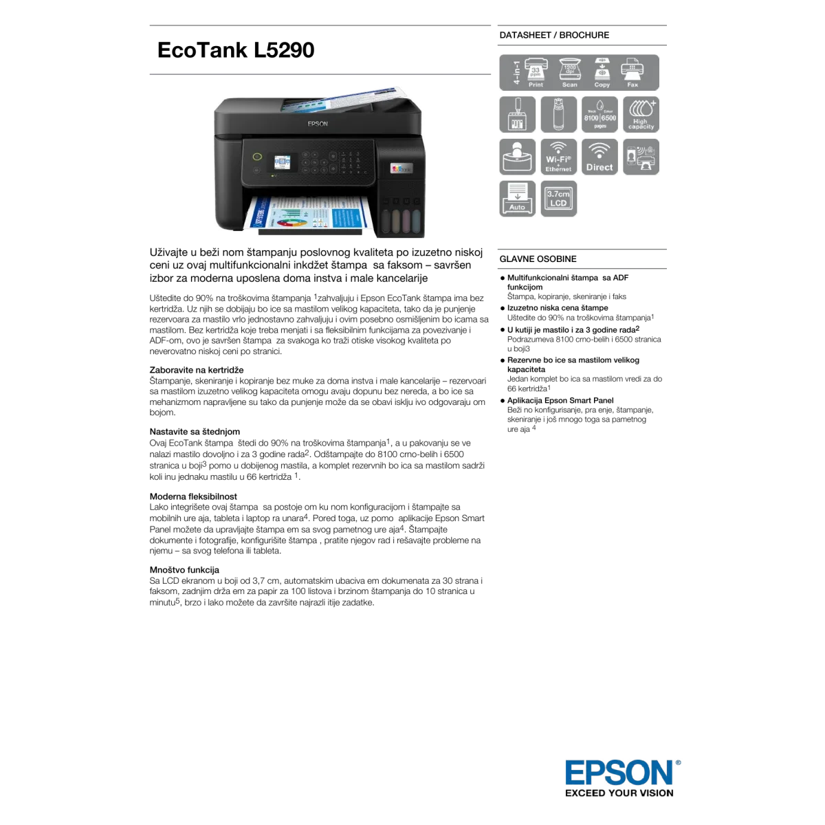 طابعة EPSON EcoTank L5290 الكل في واحد A4 ملونة بخزان حبر مع ADF وWi‑Fi وشاشة LCD بسرعة 33ppm/15ppm - أسود - Image 5