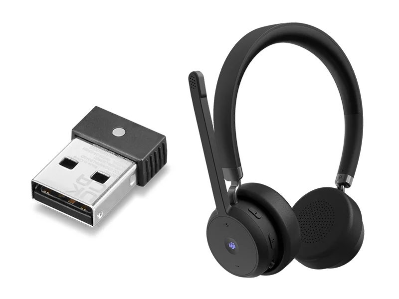 سماعة رأس Lenovo لاسلكية للمكالمات Teams، بلوتوث 5.3 ومستقبل USB-A - Thumbnail 12