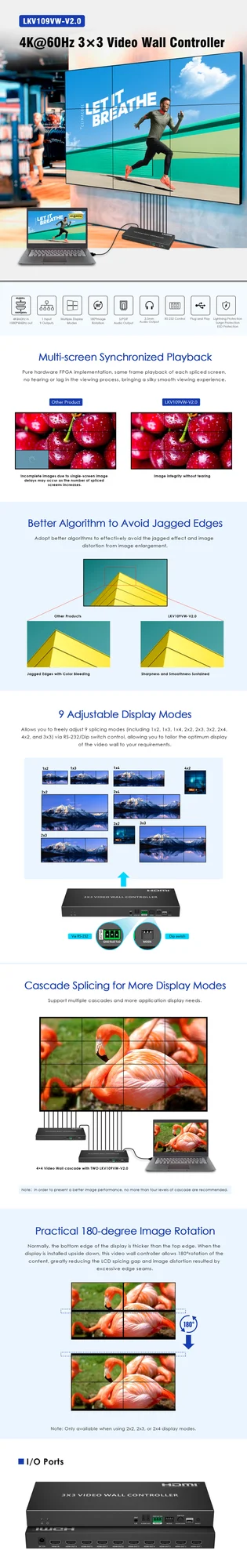 وحدة تحكم جدار فيديو Lenkeng LKV109VW بدقة 4K وتردد 60Hz وشبكة 3x3 - Thumbnail 4